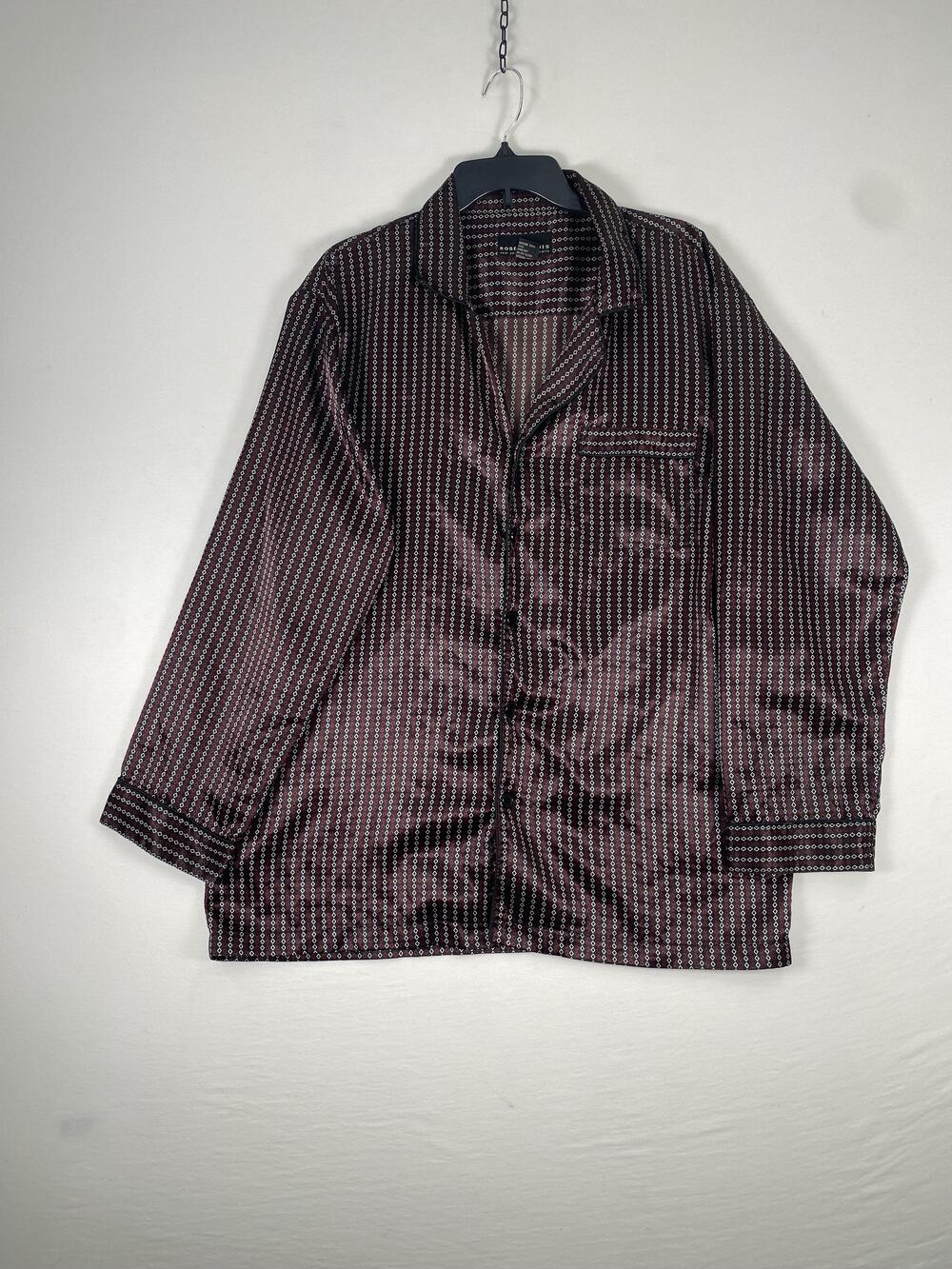 Robert Louis Pajama Top Womens Large Black Geometric Satin Button Long Sleeve